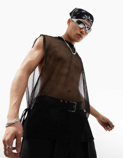 ASOS DESIGN oversized vest in metallic mesh with side tabs, 4 of 4