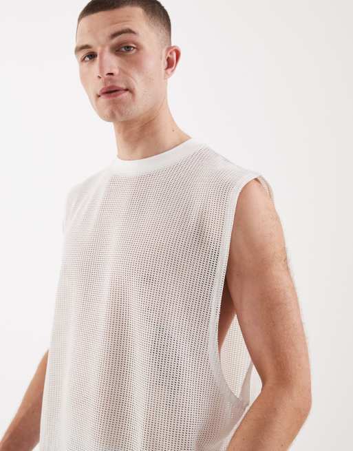 ASOS DESIGN oversized vest in off white open mesh fabric , 4 of 5