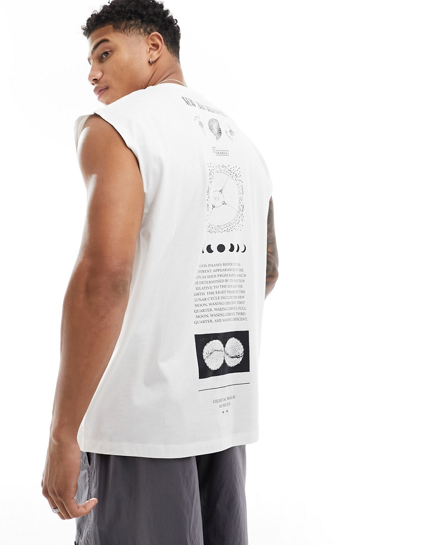 ASOS DESIGN oversized vest in off white with spine print