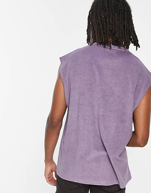 Men oversized vest in purple towelling 