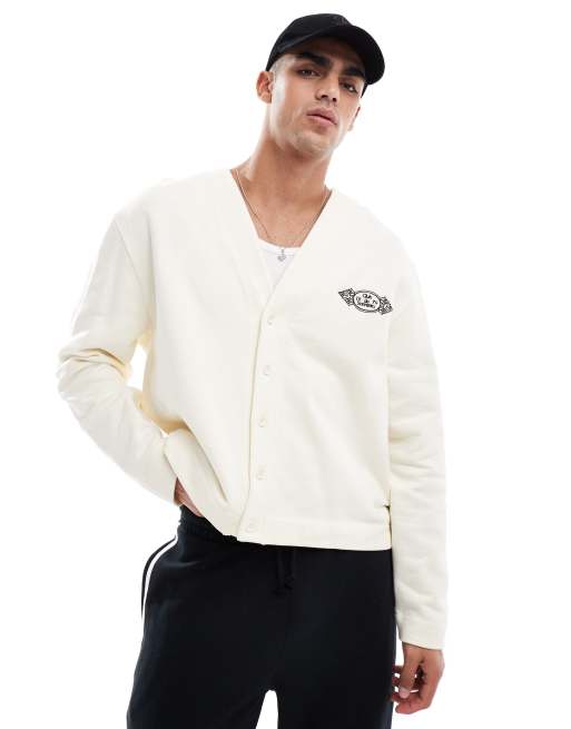 ASOS DESIGN - Oversized vest met rechte pasvorm en borstprint in beige