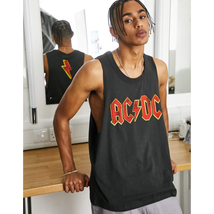 ASOS DESIGN oversized vest with ACDC print in black | ASOS