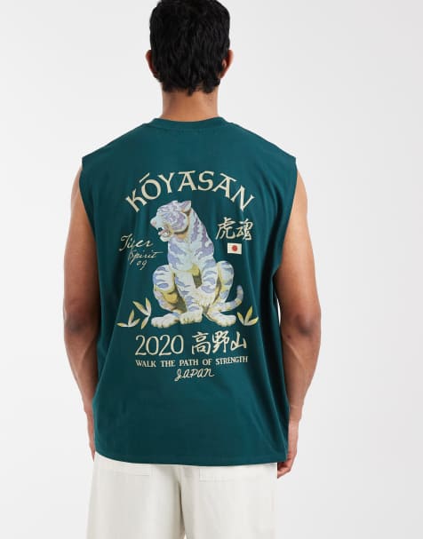 ASOS DESIGN oversized vest with back print in dark green - view 1
