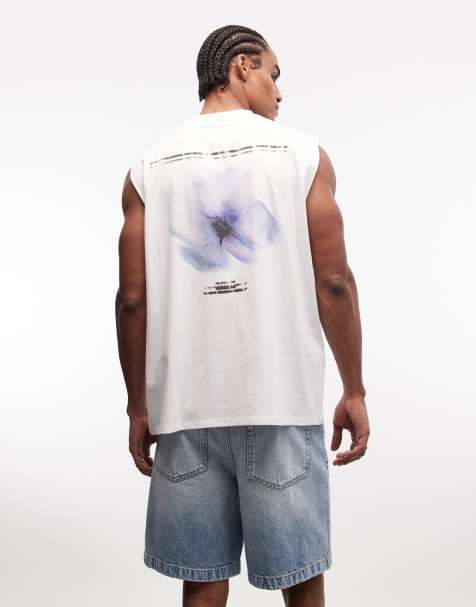 ASOS DESIGN oversized vest with blurred flower graphic in white - view 1