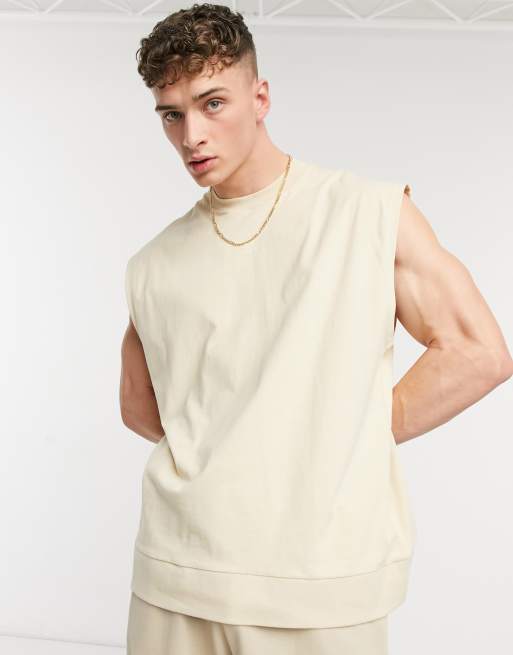 ASOS DESIGN oversized vest with chunky rib hem in beige