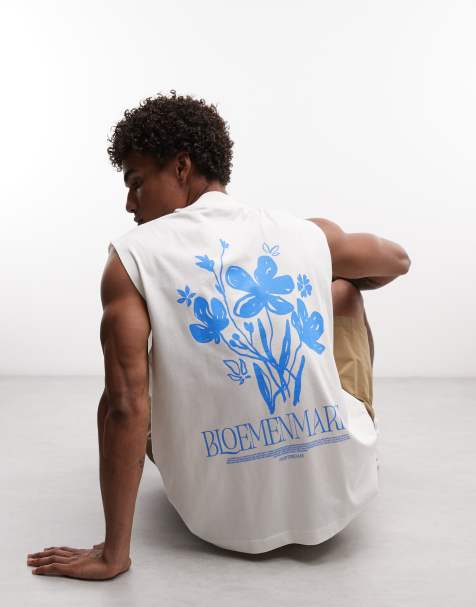 ASOS DESIGN oversized vest with floral graphic in cream - view 1