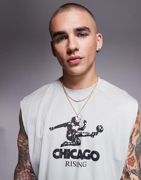 ASOS DESIGN oversized vest with front sports graphic in light grey - view 1