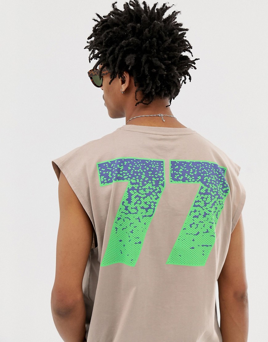 ASOS DESIGN oversized vest with neon number print-Beige