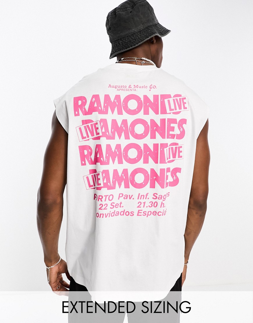 ASOS DESIGN oversized vest with Ramones prints in white