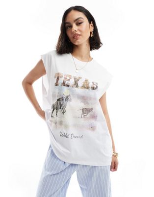 ASOS DESIGN oversized vest with texas cowboy graphic in white