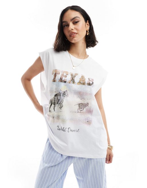 ASOS DESIGN oversized vest with texas cowboy graphic in white | ASOS