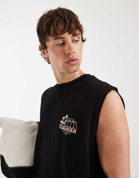 ASOS DESIGN oversized vest with Tijuana graphic in black - view 1