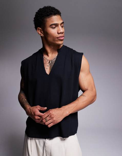 ASOS DESIGN oversized vest with v-neck in black - view 1