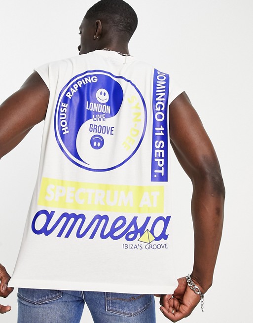 ASOS DESIGN oversized vest with vintage Amnesia Ibiza print in white
