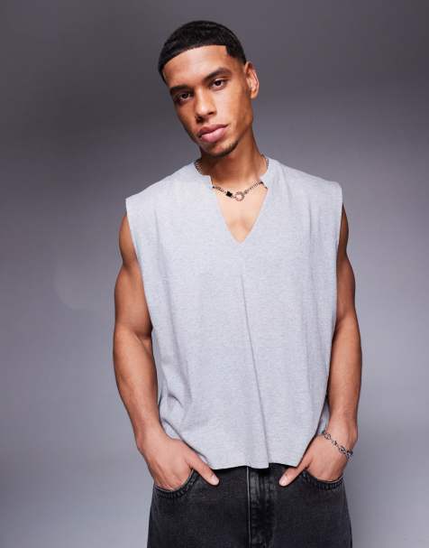 ASOS DESIGN oversized vest with vneck in grey marl - view 1