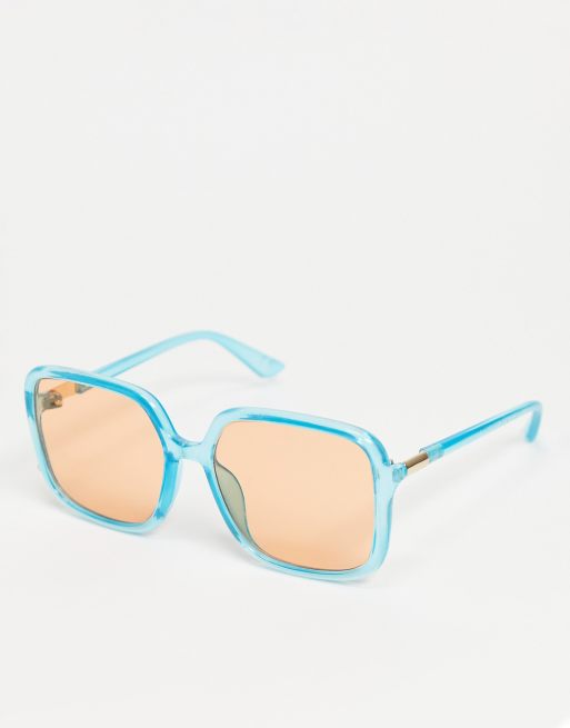 ASOS DESIGN - Oversized vierkante zonnebril in jaren 70-stijl met oranje glazen in blauw