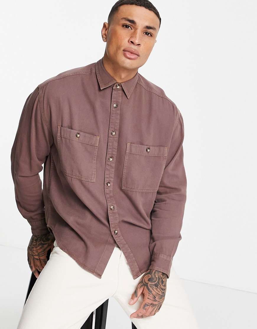 ASOS DESIGN - Oversized vintage denim overhemd in bruin