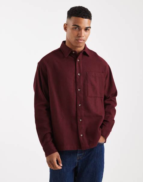 ASOS DESIGN oversized vintage look flannel shirt in burgundy - view 1