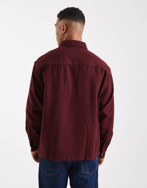 ASOS DESIGN oversized vintage look flannel shirt in burgundy, 3 of 5