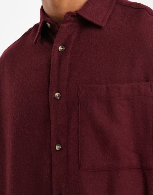 ASOS DESIGN oversized vintage look flannel shirt in burgundy, 5 of 5