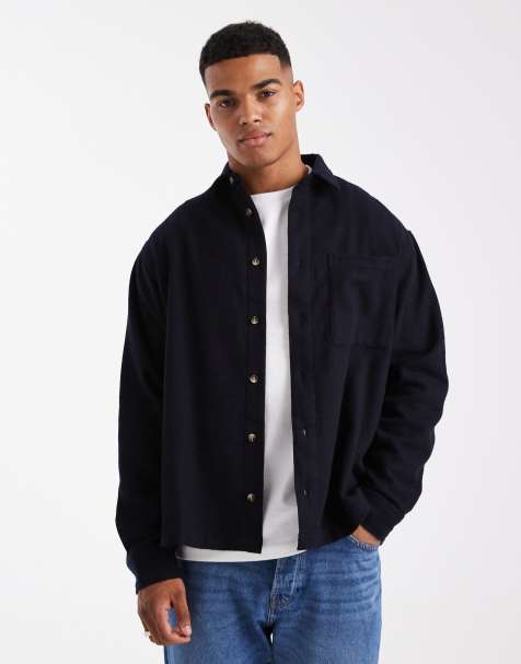 ASOS DESIGN oversized vintage look flannel shirt in navy - view 1