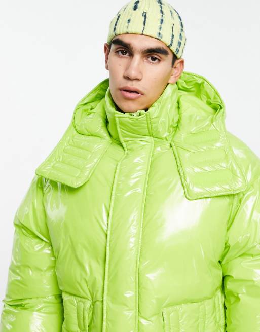 ASOS DESIGN oversized vinyl puffer jacket in lime