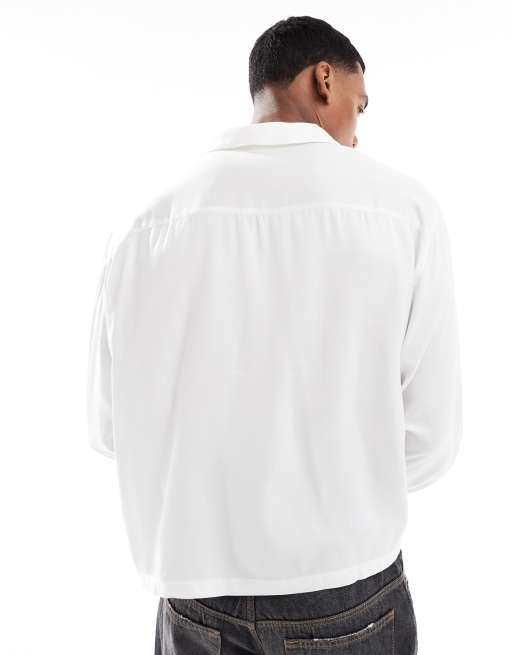 ASOS DESIGN oversized viscose boxy shirt with pocket in white 