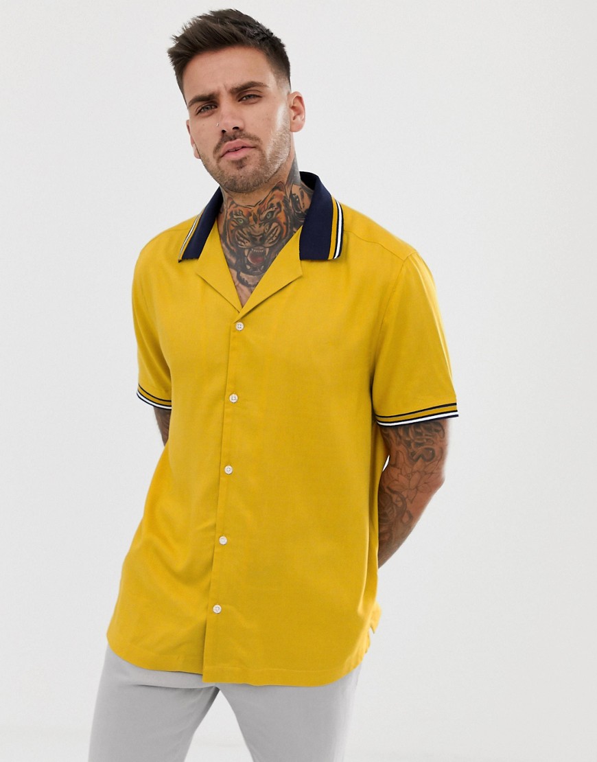 ASOS DESIGN - Oversized viscose overhemd met contrasterende geribbelde kraag-Blauw
