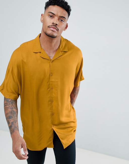 ASOS DESIGN - Oversized viscose overhemd met vleermuismouwen in mosterdkleur