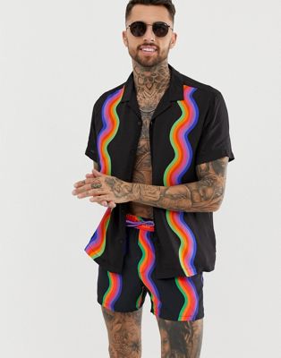 ASOS DESIGN - Oversized viscose overhemd met zigzagprint-Zwart