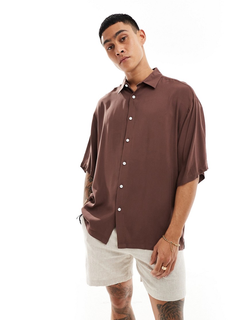 ASOS DESIGN oversized viscose shirt in light brown