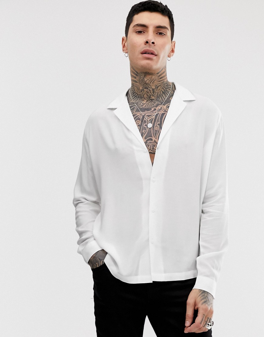 ASOS DESIGN oversized viscose shirt with deep revere collar in white