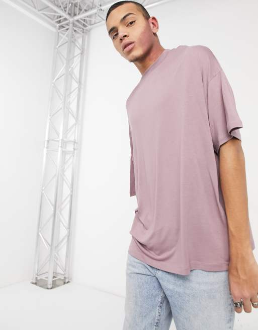 ASOS DESIGN oversized viscose shirt with half sleeve in lilac, ASOS