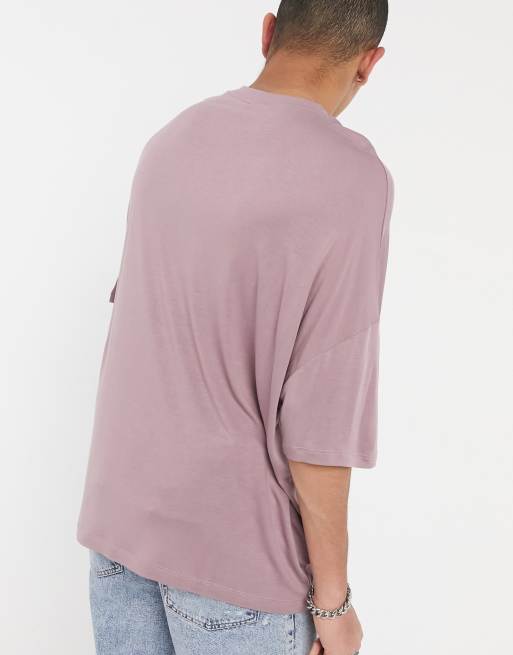 ASOS DESIGN oversized viscose shirt with half sleeve in lilac, ASOS