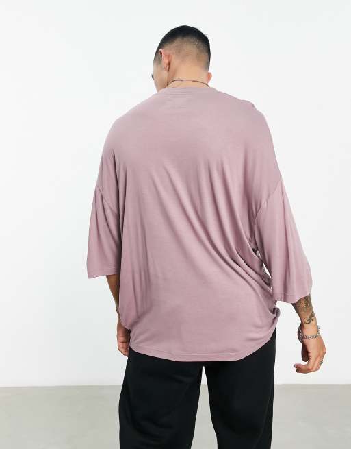 ASOS DESIGN oversized viscose shirt with half sleeve in lilac, ASOS