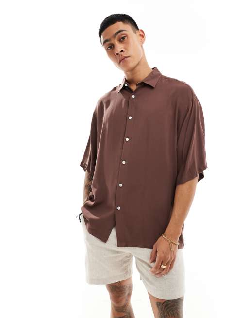 ASOS DESIGN - Oversized viskoseskjorte i lysebrun