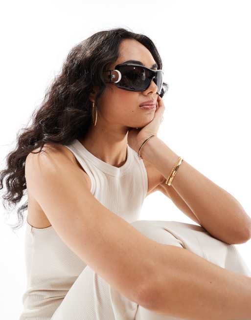 ASOS DESIGN oversized visor wrap sunglasses with temple design, 2 of 4