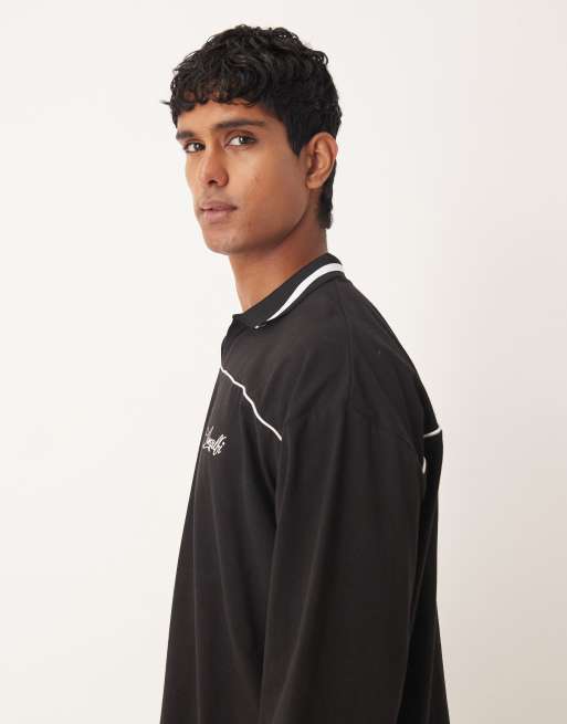 ASOS DESIGN - Oversized voetbalpolo met biesdetail in zwart , 4 van 5