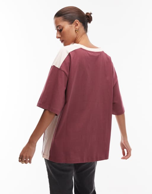 ASOS DESIGN - Oversized voetbalshirt met V-hals en 'Detroit' opdruk in bordeauxrood, 3 van 4