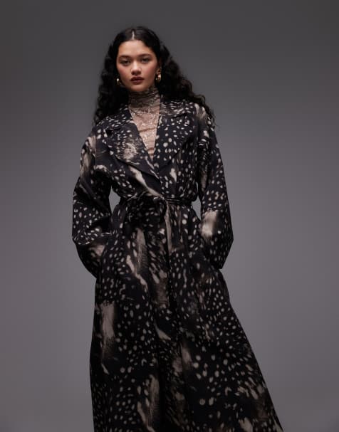 ASOS DESIGN oversized volume trench coat in animal print