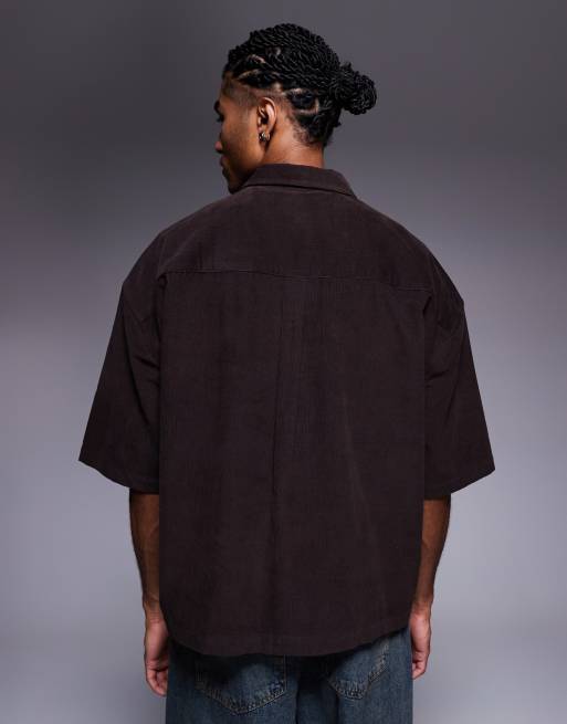 ASOS DESIGN - Oversized volumineus overhemd van fijn corduroy in bruin met wassing, 3 van 5