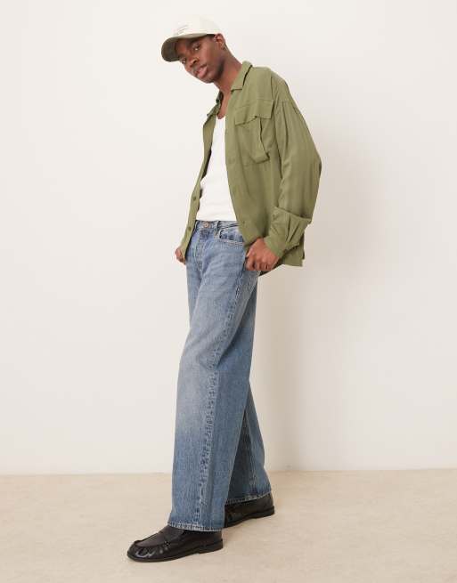 ASOS DESIGN - Oversized volumineus recht overhemd met zakken in kaki, 2 van 4