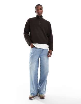 Asos Design Super Oversized Boxy Knit Sweater In Brown