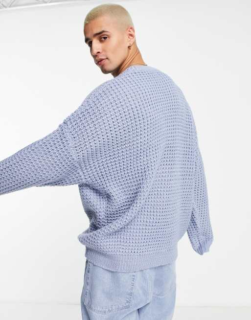 ASOS Knitted Oversized Jumper With Cloud Landscape Pattern in Blue for Men