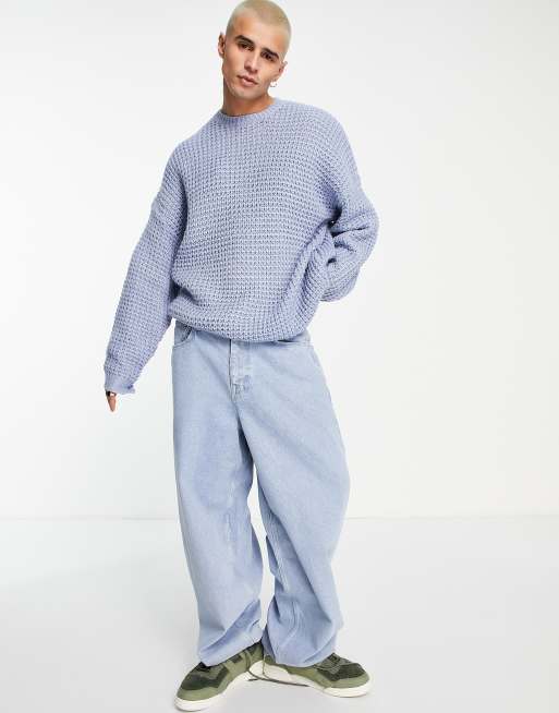 ASOS DESIGN oversized waffle knit jumper in pale blue