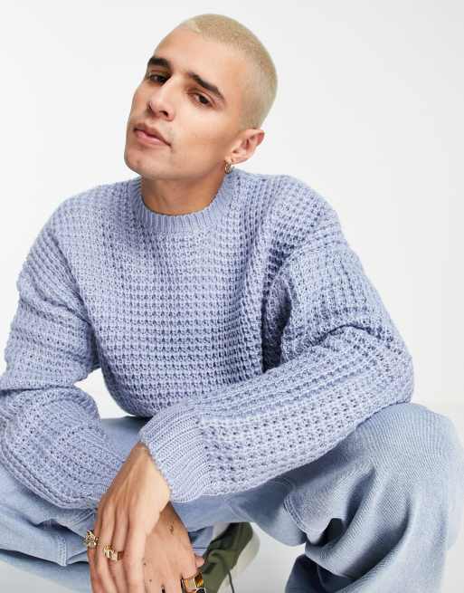 ASOS Knitted Oversized Jumper With Cloud Landscape Pattern in Blue for Men