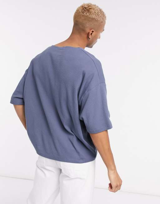 ASOS DESIGN oversized waffle notch neck T-shirt in washed black | ASOS