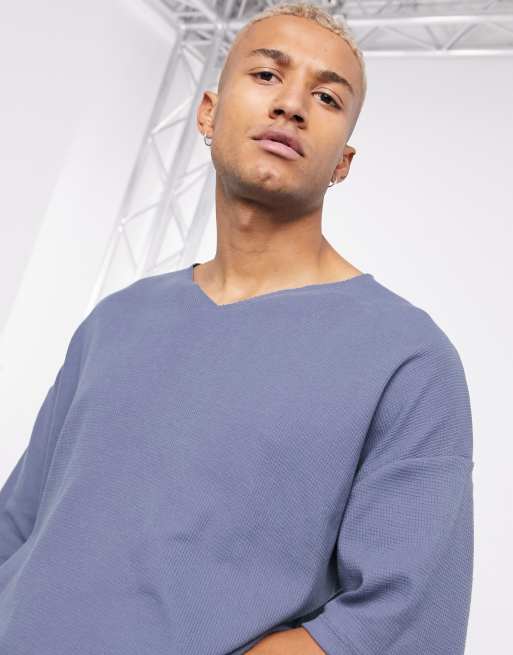 ASOS DESIGN oversized waffle notch neck T-shirt in washed black | ASOS
