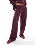 [ASOS DESIGN] ASOS DESIGN oversized waffle pants in burgundy (part of a set)-Red S BURGUNDY