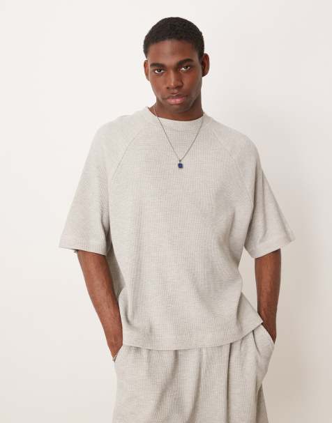 ASOS DESIGN oversized waffle raglan T-shirt in gray heather - part of a set - view 1
